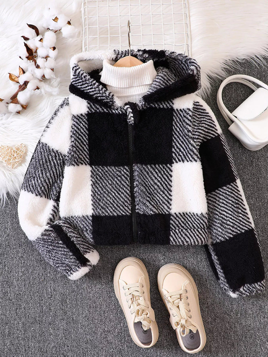 Children's Cozy Plaid Hooded Fleece Jacket by Trendsi