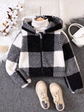 Children's Cozy Plaid Hooded Fleece Jacket by Trendsi