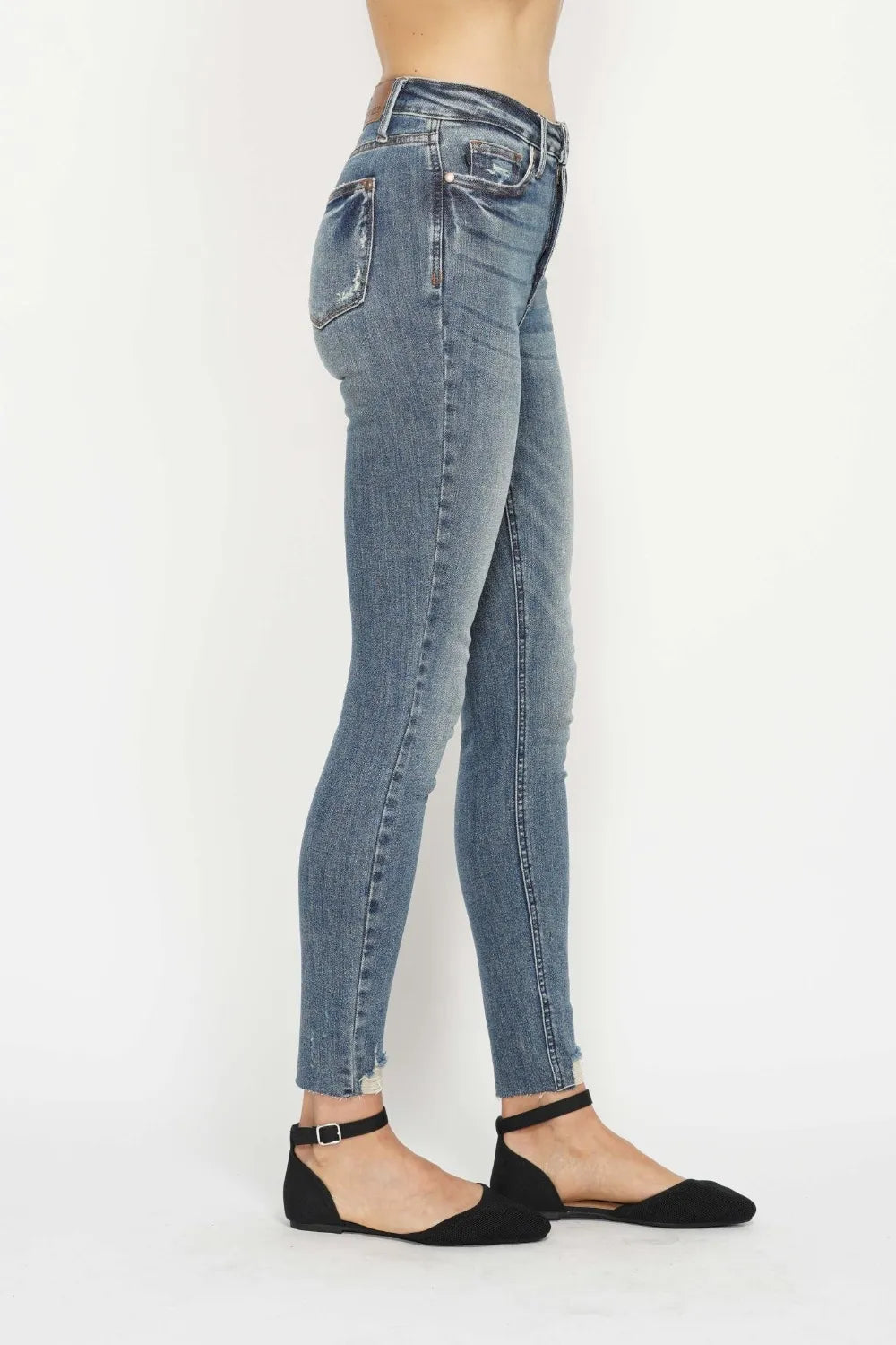 Judy Blue Full Size Tummy Control Vintage Wash Hem Destroy Skinny Jeans by Trendsi
