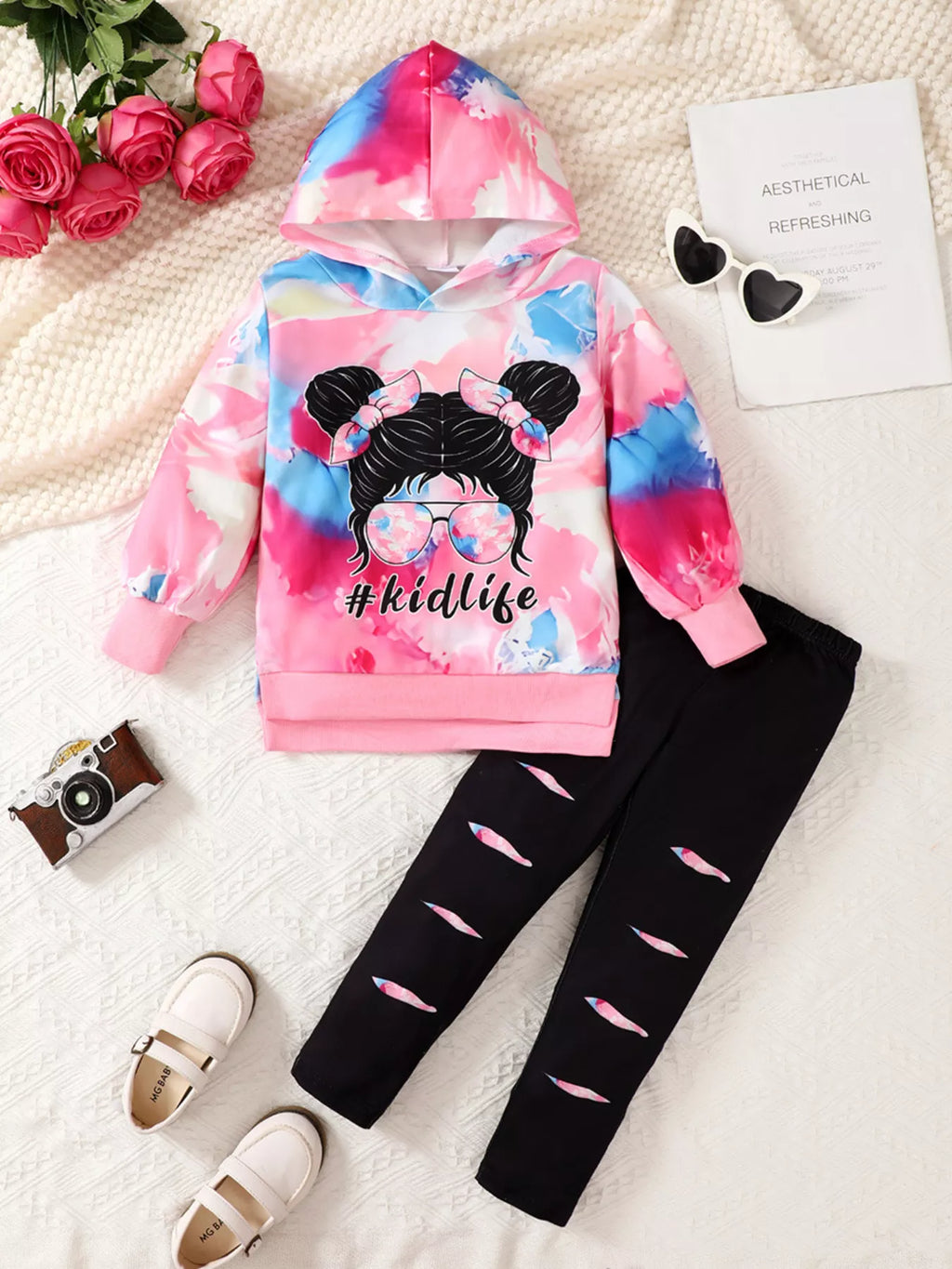 Children's Tie-Dye Graphic Hoodie & Pants Set by Trendsi