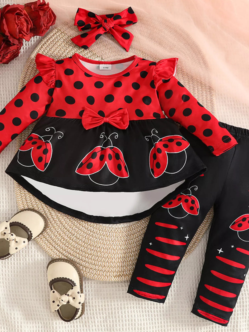 Children's Ladybug Print Ruffle Trim Top and Pants Set by Trendsi