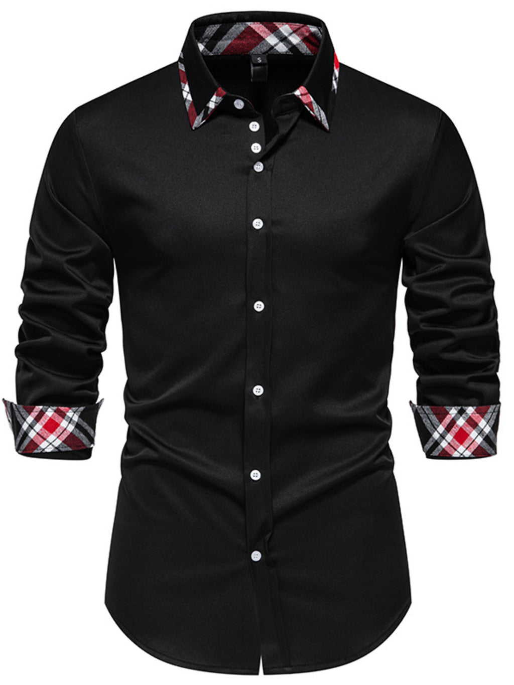 Men's Slim Fit Long Sleeve Plaid Trim Shirt by Trendsi