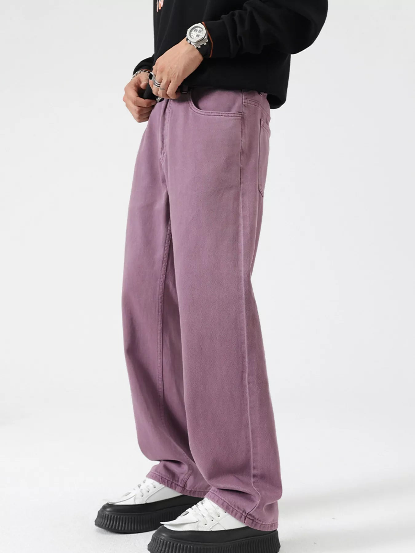 Men's Vintage Wash Wide Leg Jeans by Trendsi