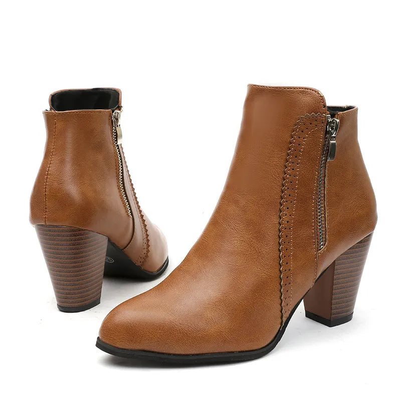 PU Leather Block Heel Boots by Trendsi
