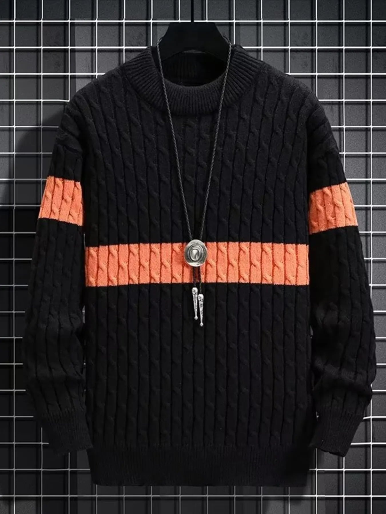 Men's Plus Size Color Block Round Neck Sweater by Trendsi