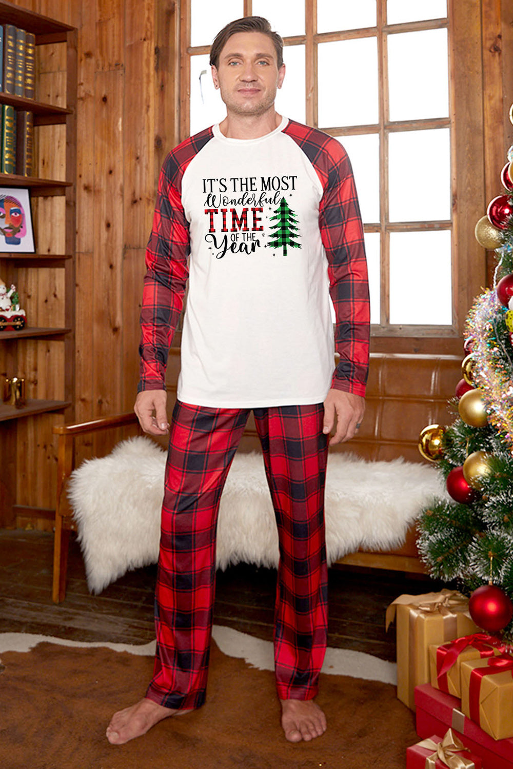 Slogan Graphic Top and Plaid Pants Set by Estely