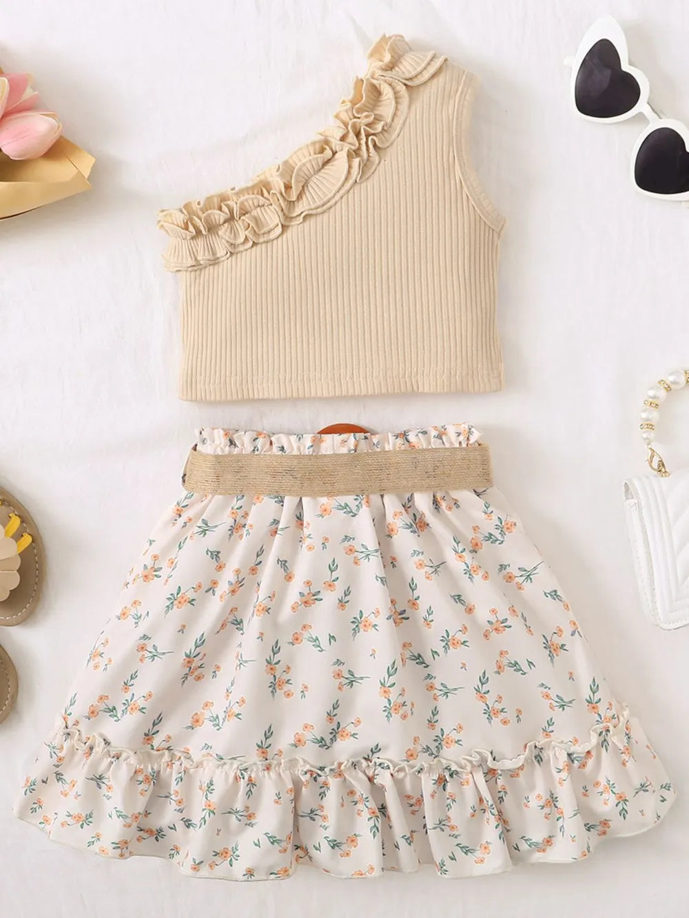 Single Shoulder Top and Printed Skirt Set by Trendsi
