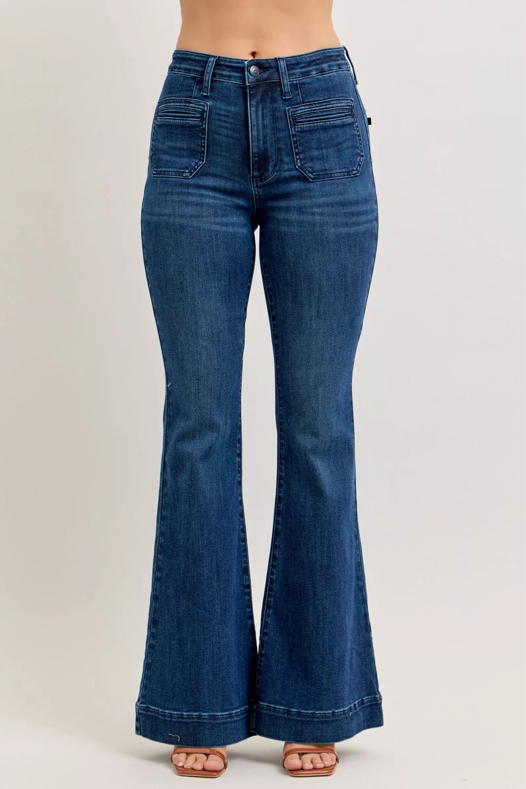 Judy Blue High-Waisted Flare Jeans with Front Pockets by Trendsi