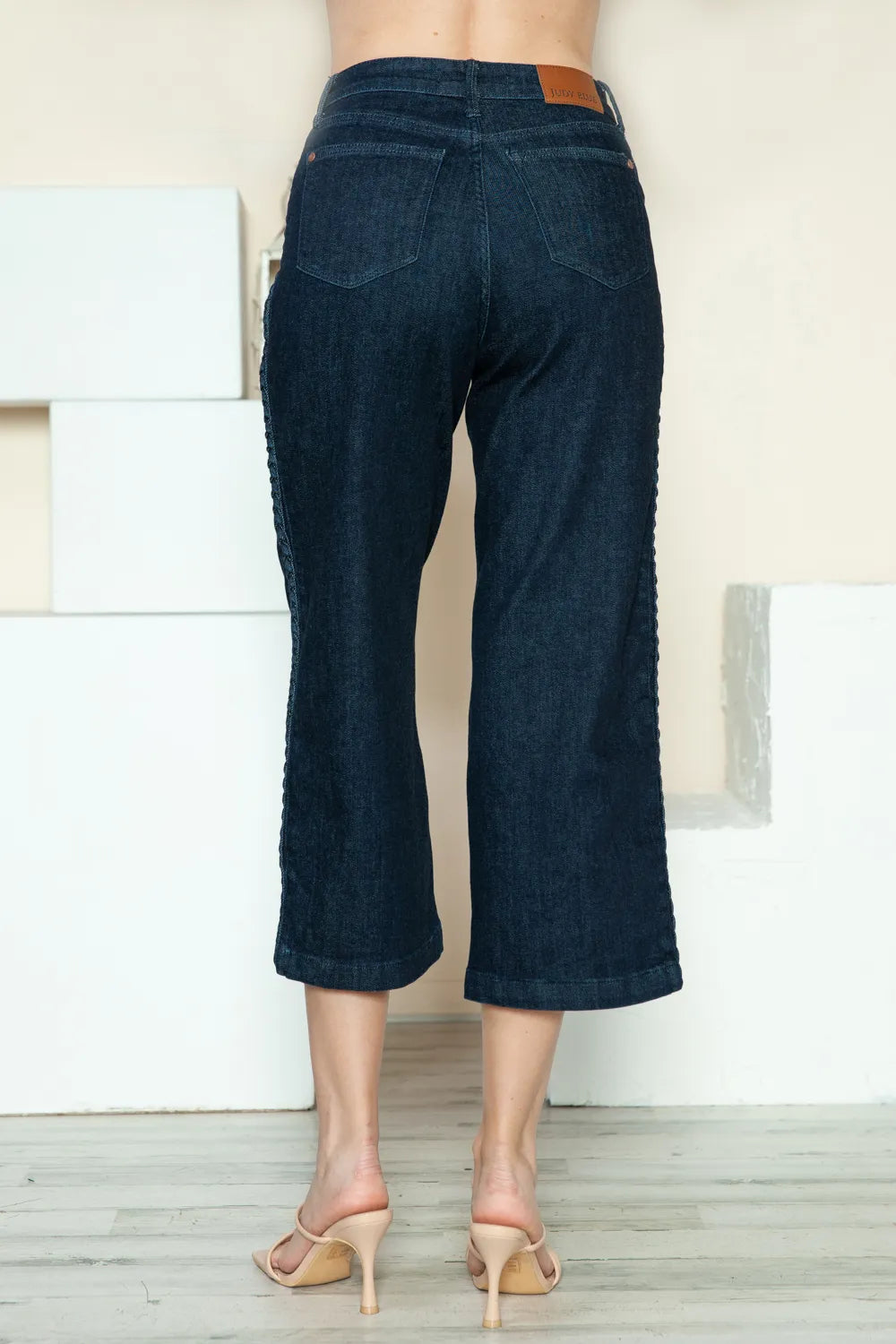 Judy Blue Full Size Side Seam Braid Detail Crop Wide Leg Jeans by Trendsi
