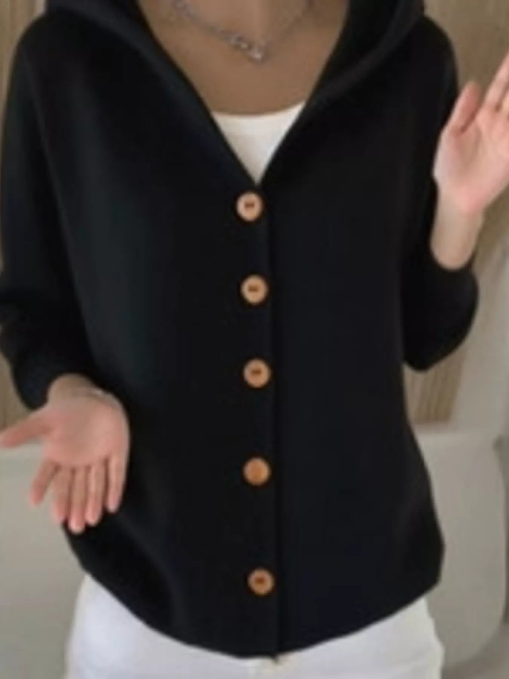 Full Size Hooded Button-Front Soft Knit Cardigan Plus Size by Trendsi