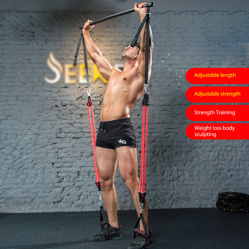 Body Workout Trainer Bar with Resistance Bands Rubber Buckles by DC-THE CEO