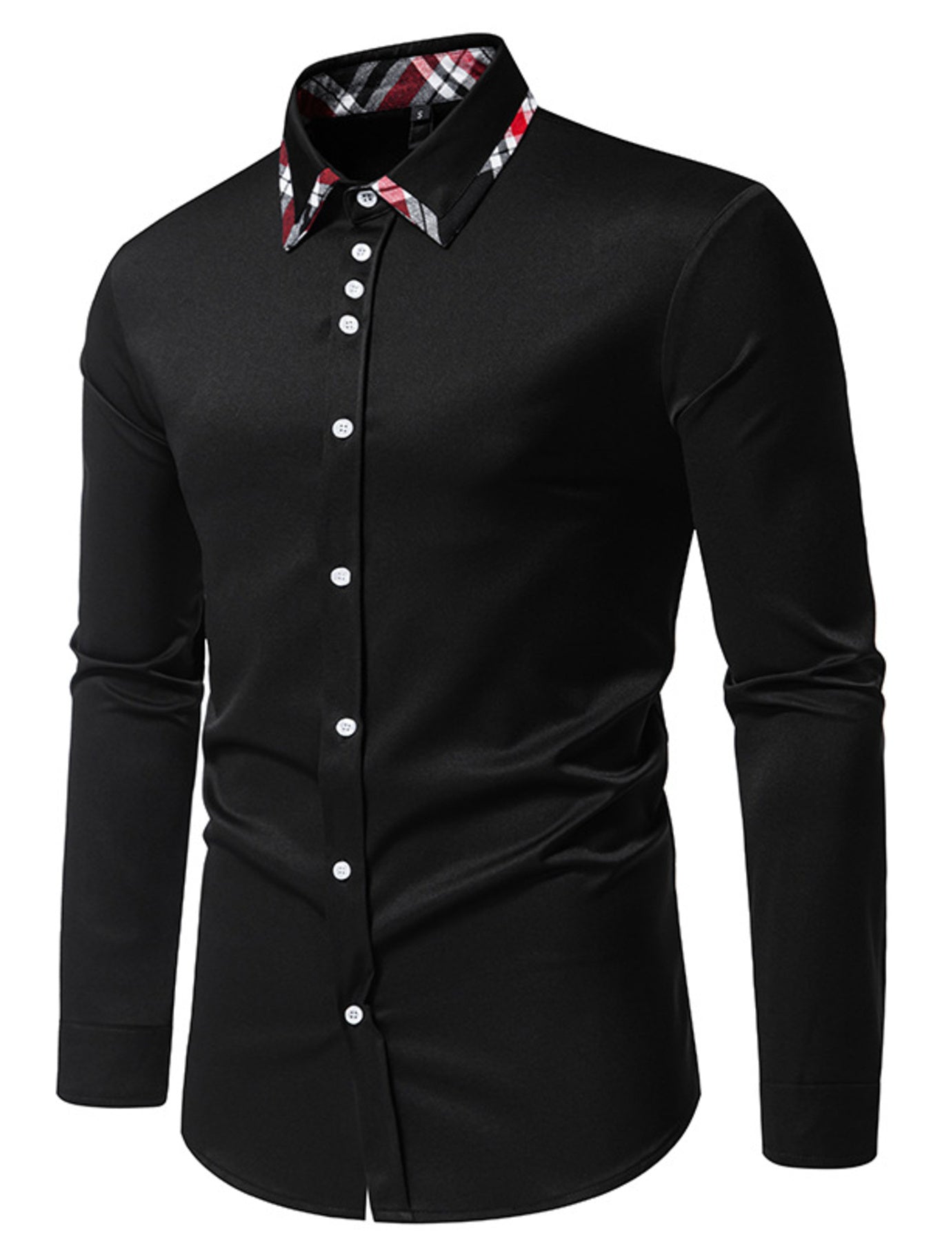 Men's Slim Fit Long Sleeve Plaid Trim Shirt by Trendsi
