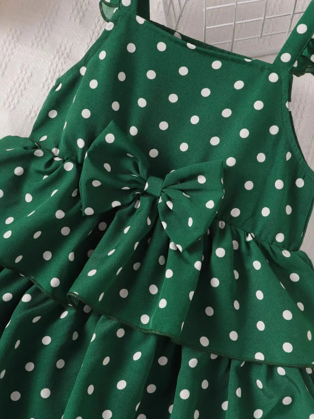 Bow Polka Dot Square Neck Layered Dress by Trendsi