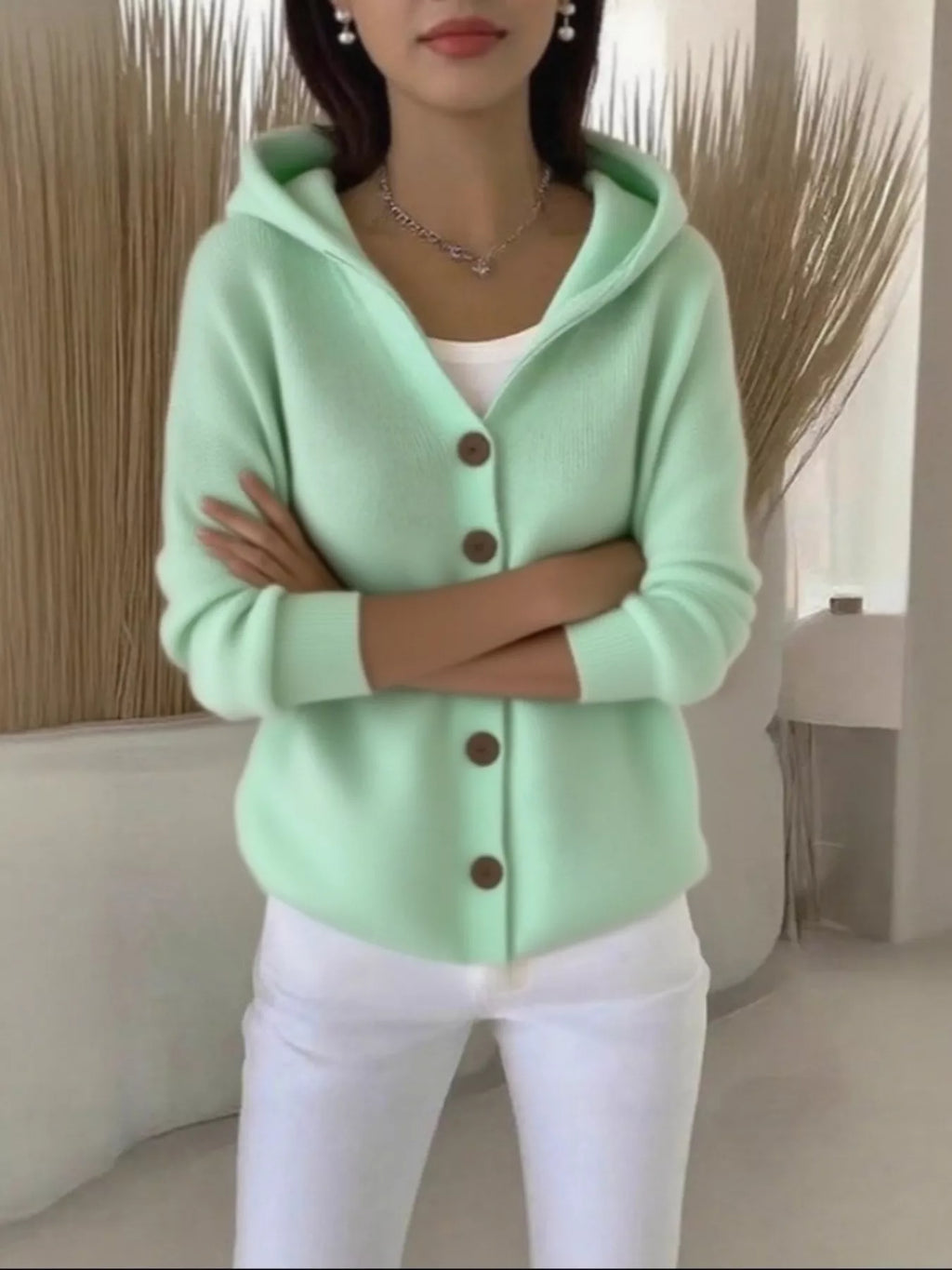 Full Size Hooded Button-Front Soft Knit Cardigan Plus Size by Trendsi