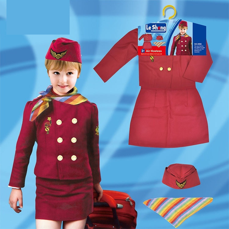 Children's Captain Clothing Girls Stewardess Clothing Holiday Party Performance Wear by DC-THE CEO
