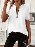 Half Zip Short Sleeve Top by Trendsi