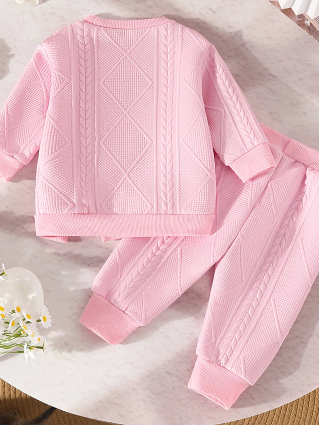 Children's Flower Textured Top and Pants Set by Trendsi