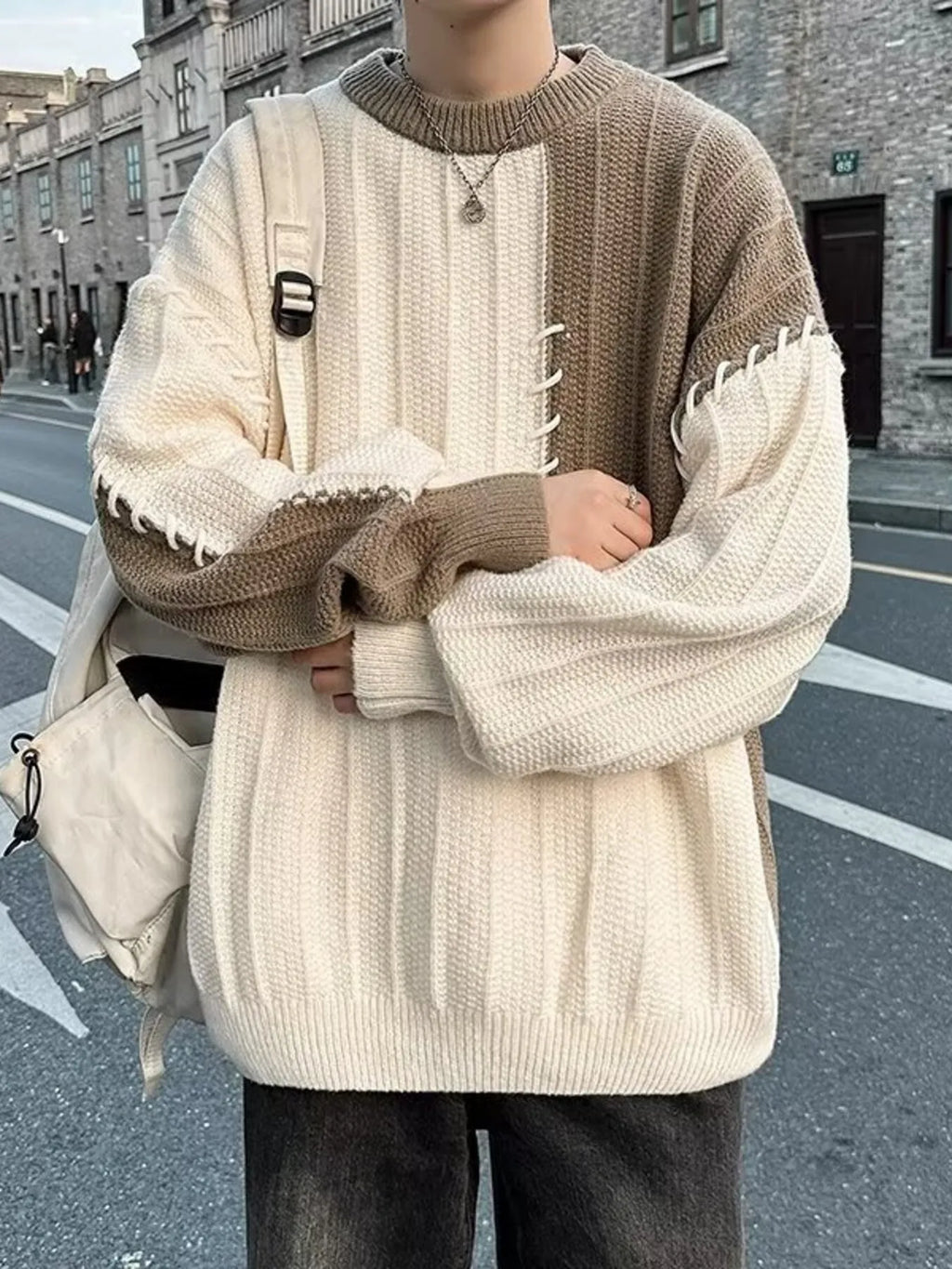 Men's Color Block Round Neck Knitted Pullover by Trendsi