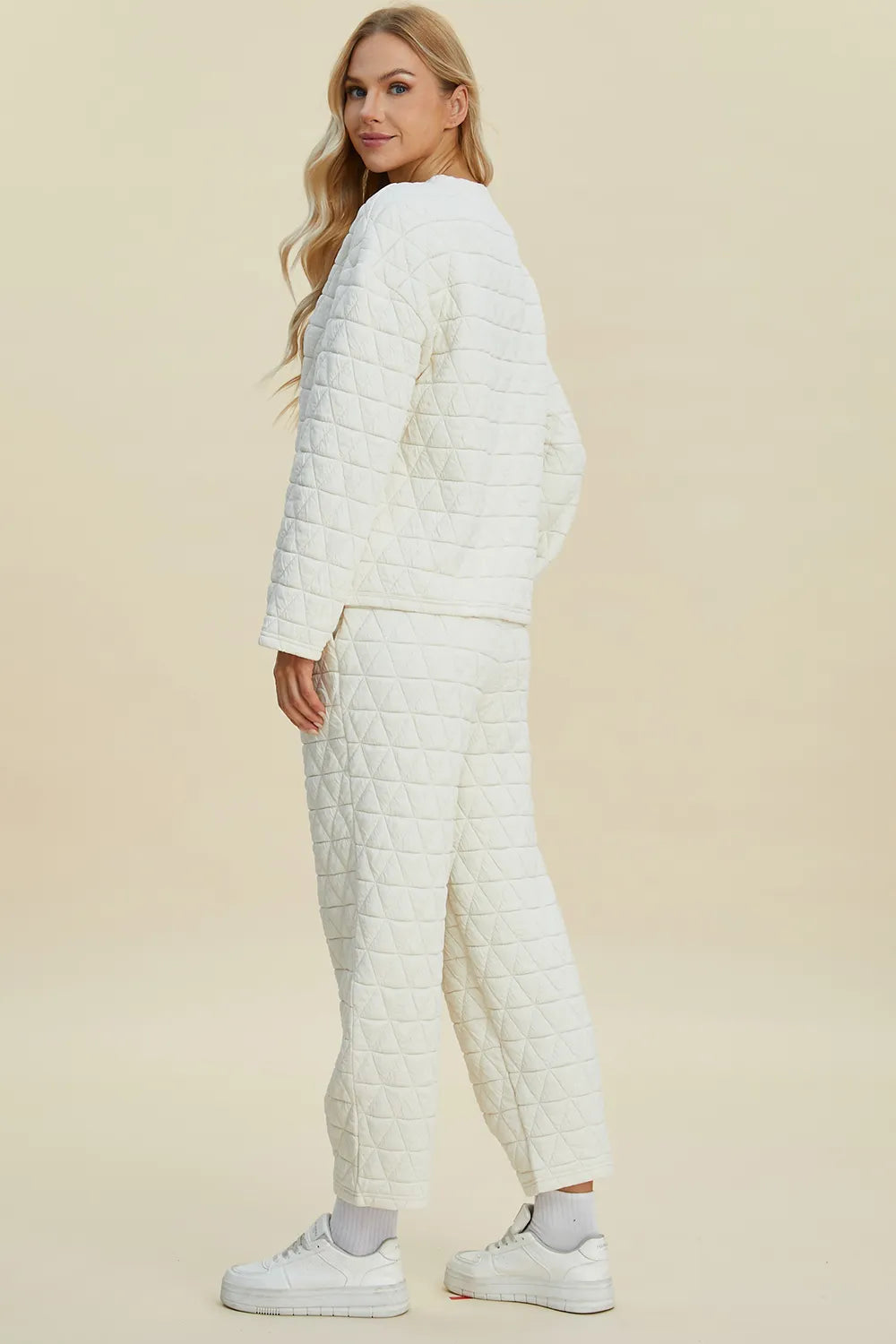 Double Take Full Size Texture Round Neck Long Sleeve Top and Pants Set by Trendsi