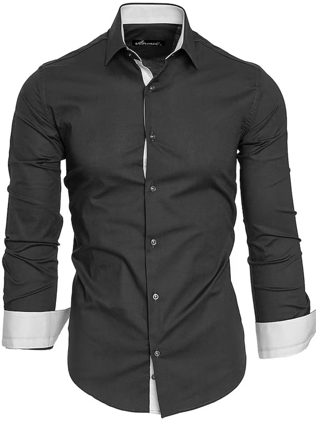 Men's Slim Fit Contrast Trim Long Sleeve Shirt by Trendsi