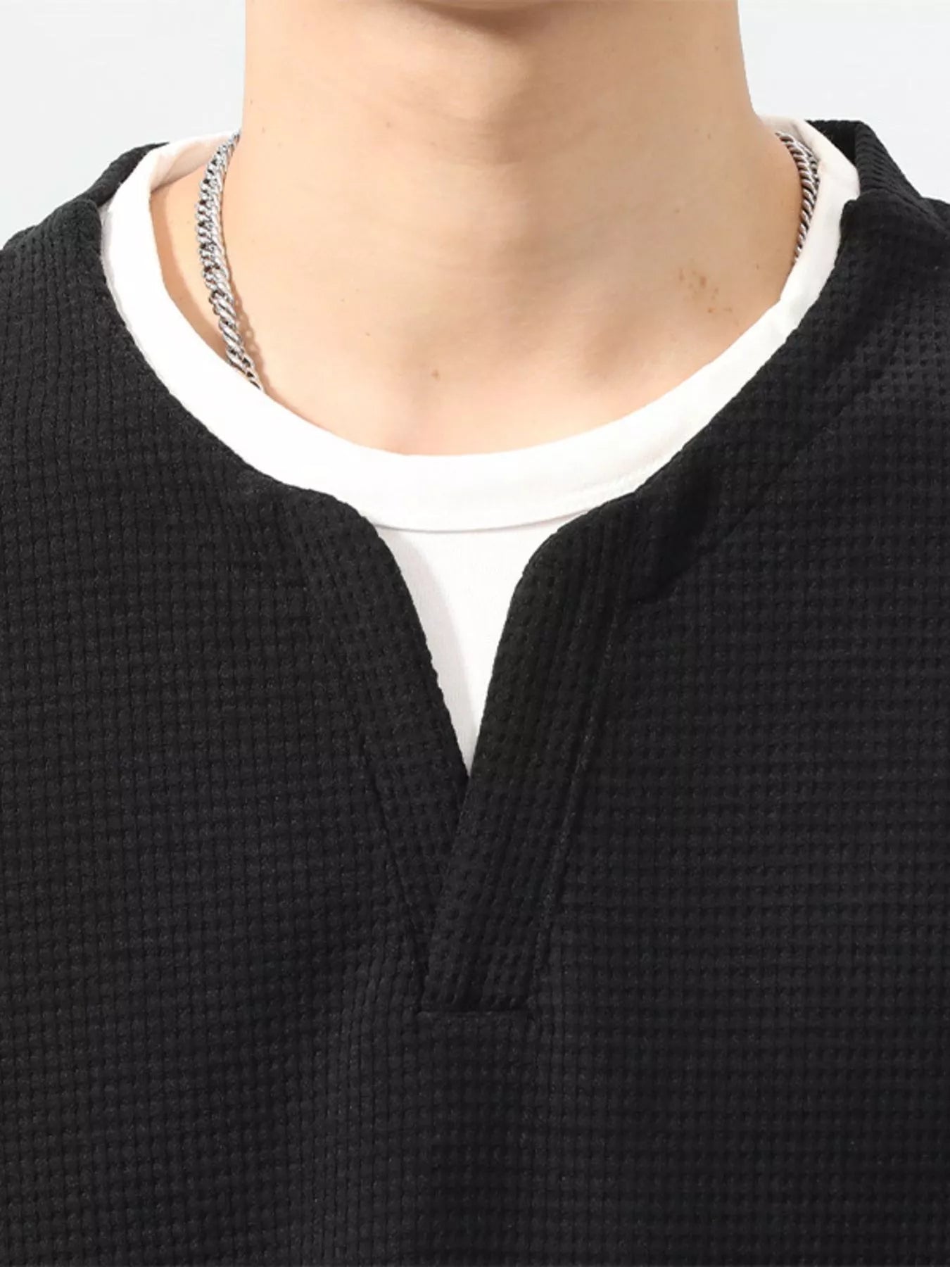 Men's Plus Size Waffle Knit Long Sleeve Top by Trendsi