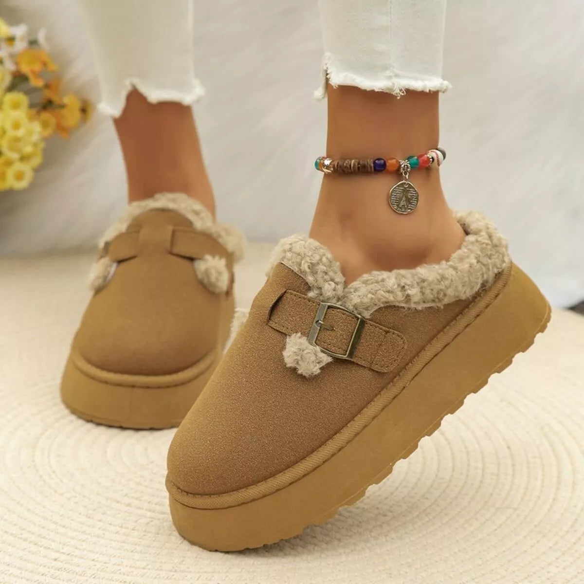 Round Toe Platform Fleece-Lined Slip-Ons by Trendsi