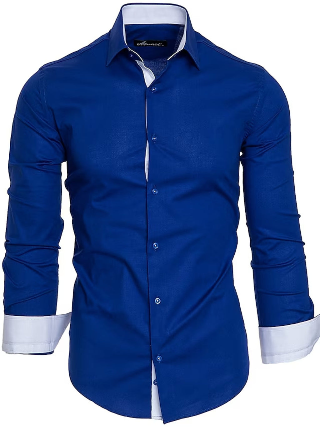 Men's Slim Fit Contrast Trim Long Sleeve Shirt by Trendsi