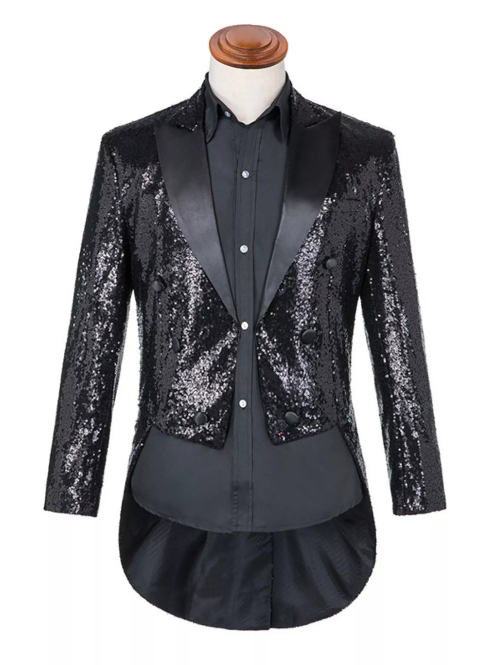 Men's Plus Size Sequin Button Up Long Sleeve Tailcoat Blazer by Trendsi