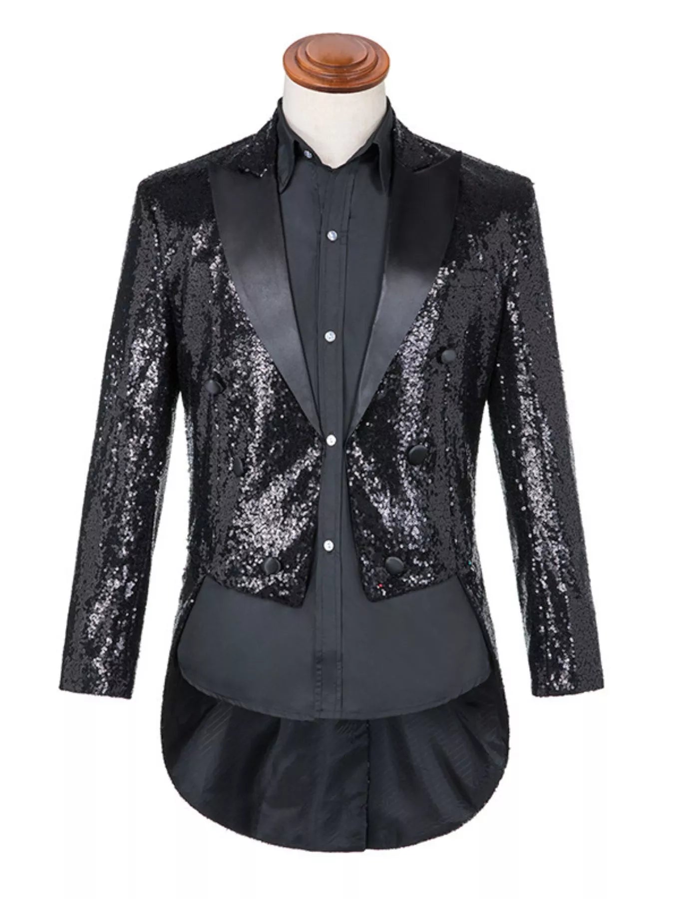 Men's Plus Size Sequin Button Up Long Sleeve Tailcoat Blazer by Trendsi
