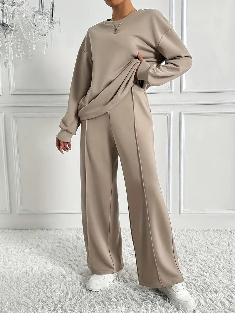 Women's Round Neck Long-sleeved Trousers Temperament Twinset by DC-THE CEO