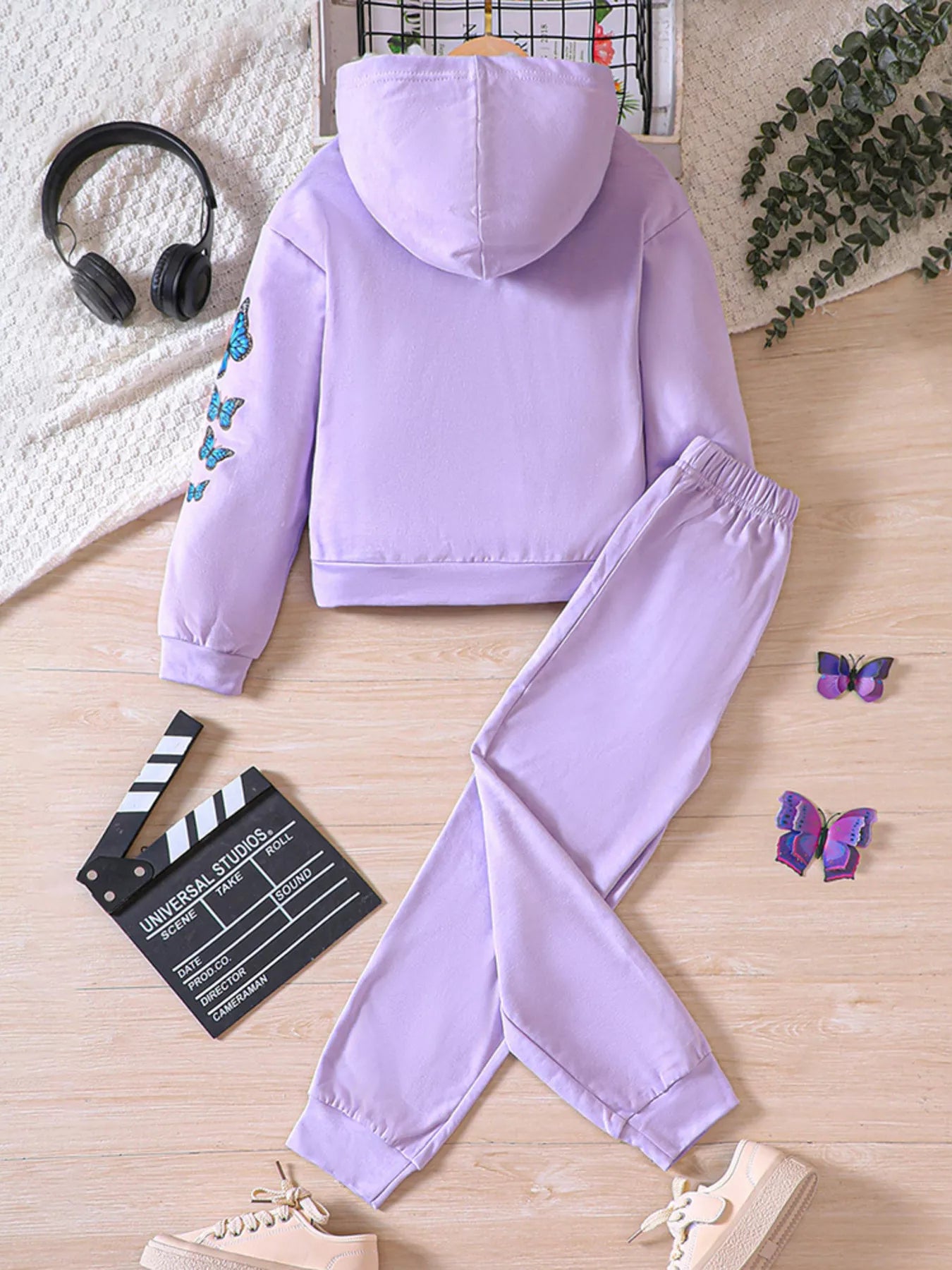 Childrens's Butterfly Print Hoodie & Pants Set by Trendsi