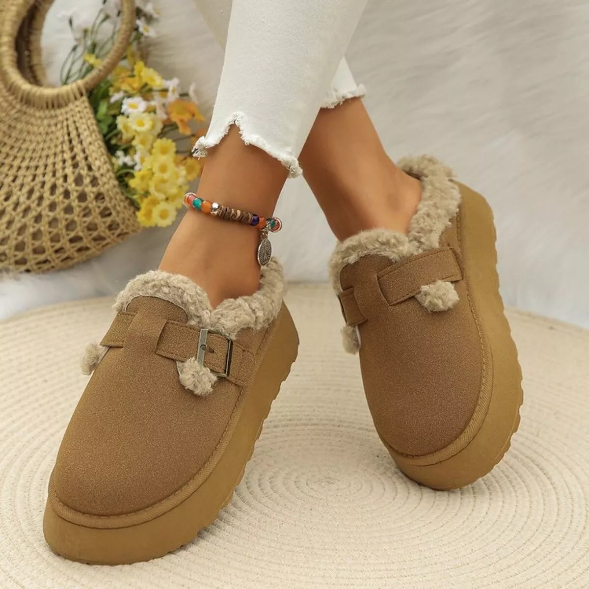 Round Toe Platform Fleece-Lined Slip-Ons by Trendsi