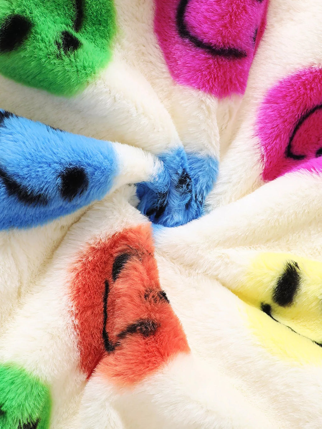 Children's Cheerful Smiley Face Print Plush Jacket by Trendsi