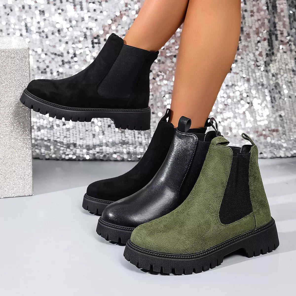 Elastic Side Panels Ankle Boots by Trendsi