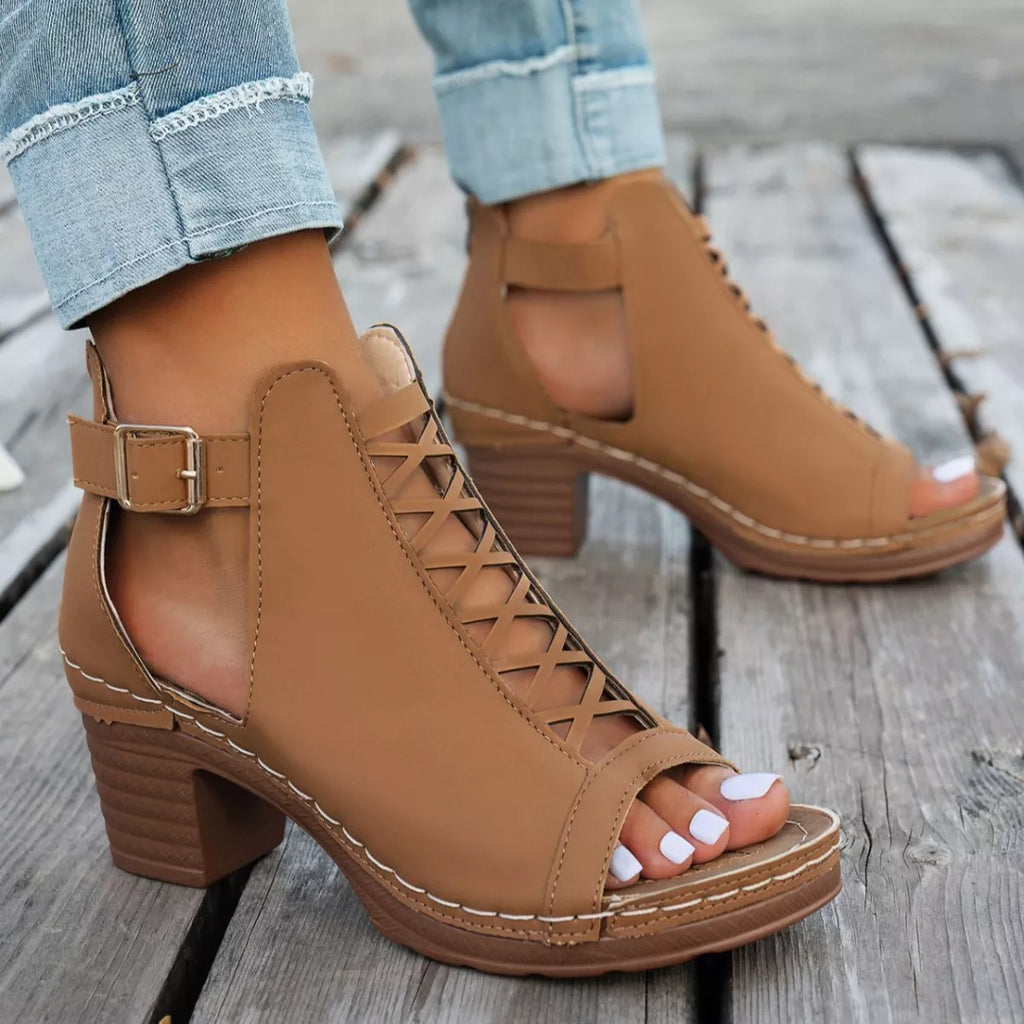 Buckle Block Heels Sandals by Trendsi