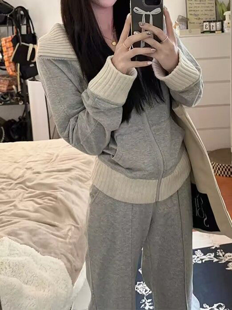 Version Of Chanel's Style Casual Multicolor Coat Wide Leg Trousers Two-piece Set by DC-THE CEO