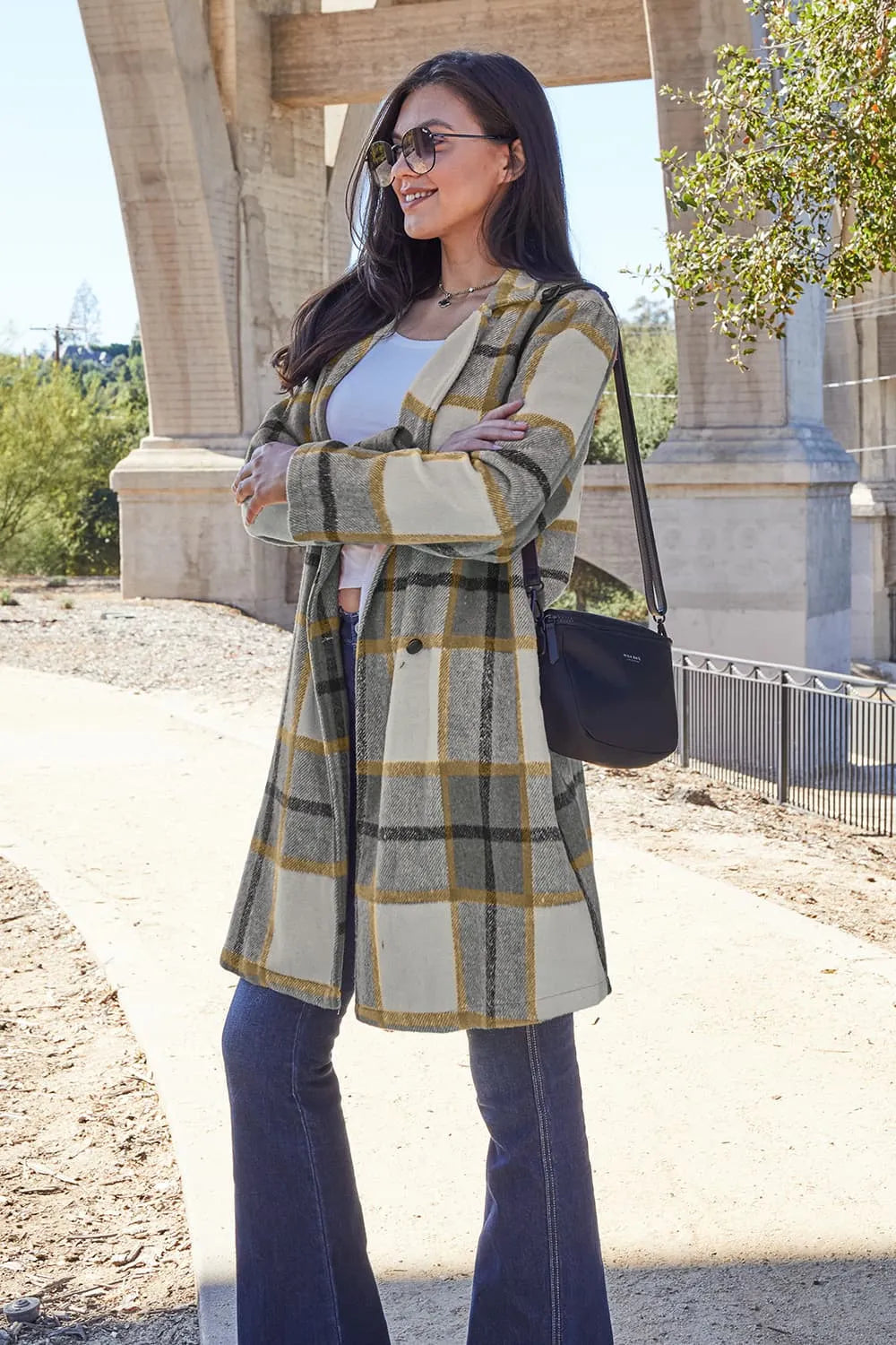 Double Take Full Size Plaid Button Up Lapel Collar Coat by Trendsi