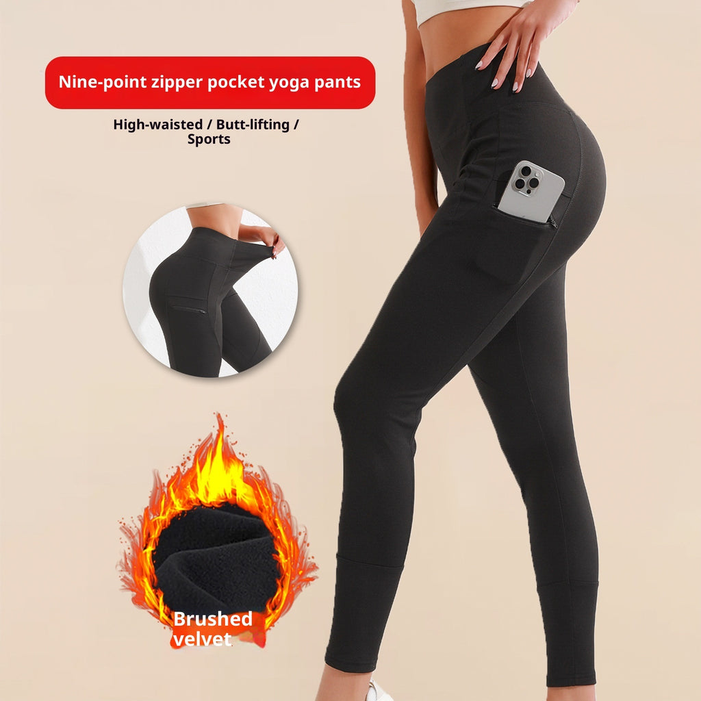 Women's Tight Elastic High Waist Leggings With Zipper Pocket by DC-THE CEO