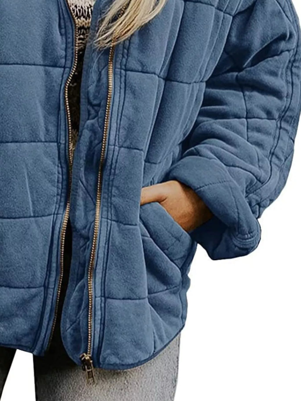 Full Size Zip Up Quilted Bomber Jacket Plus Size by Trendsi