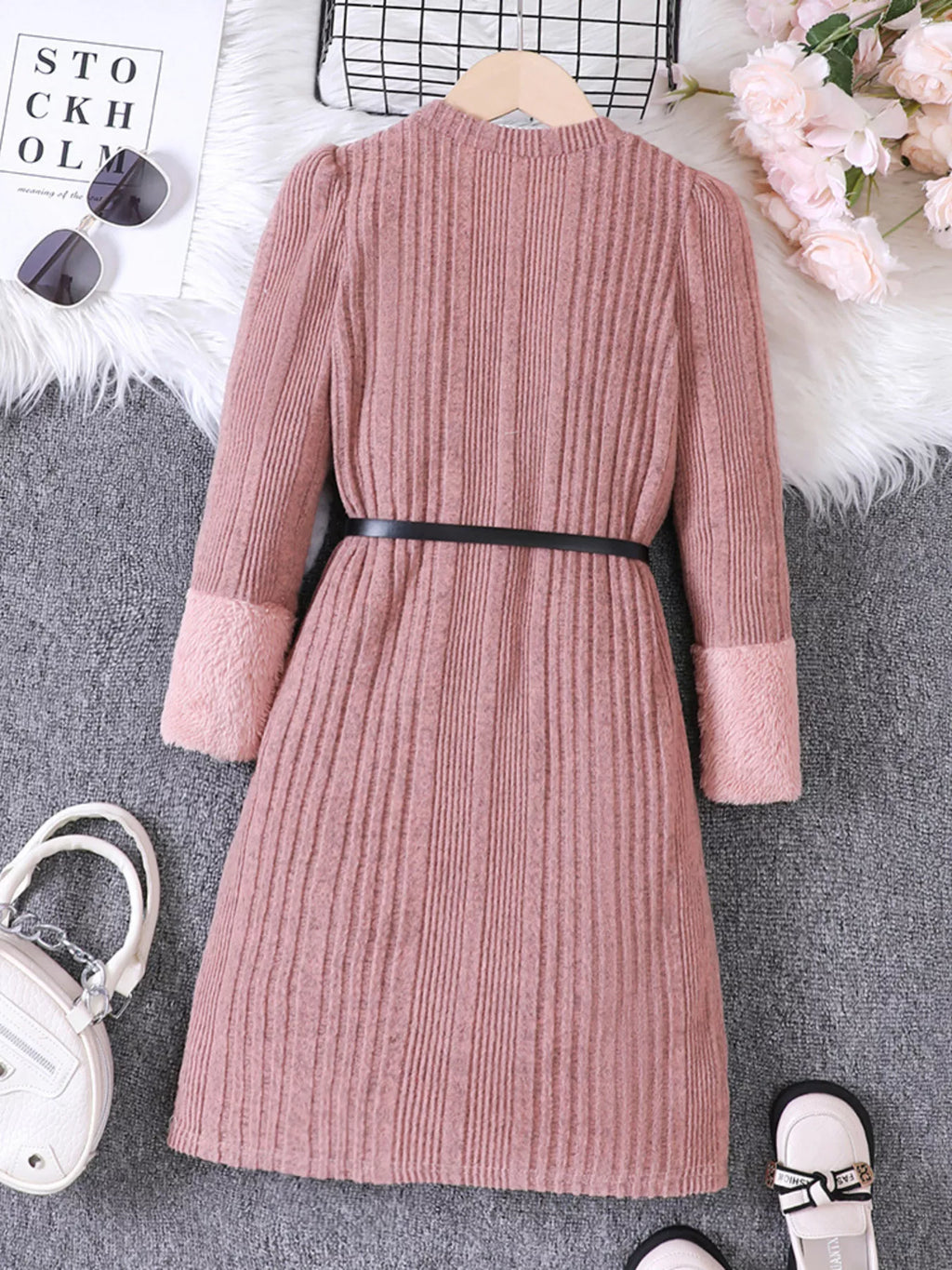 Children's Ribbed Knit Long Sleeve Dress by Trendsi