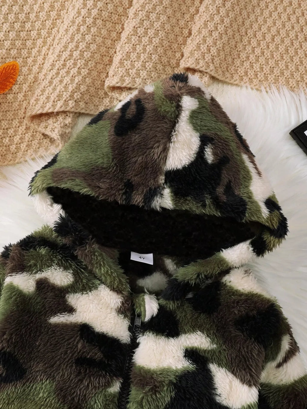 Children's Camouflage Plush Hooded Jacket by Trendsi