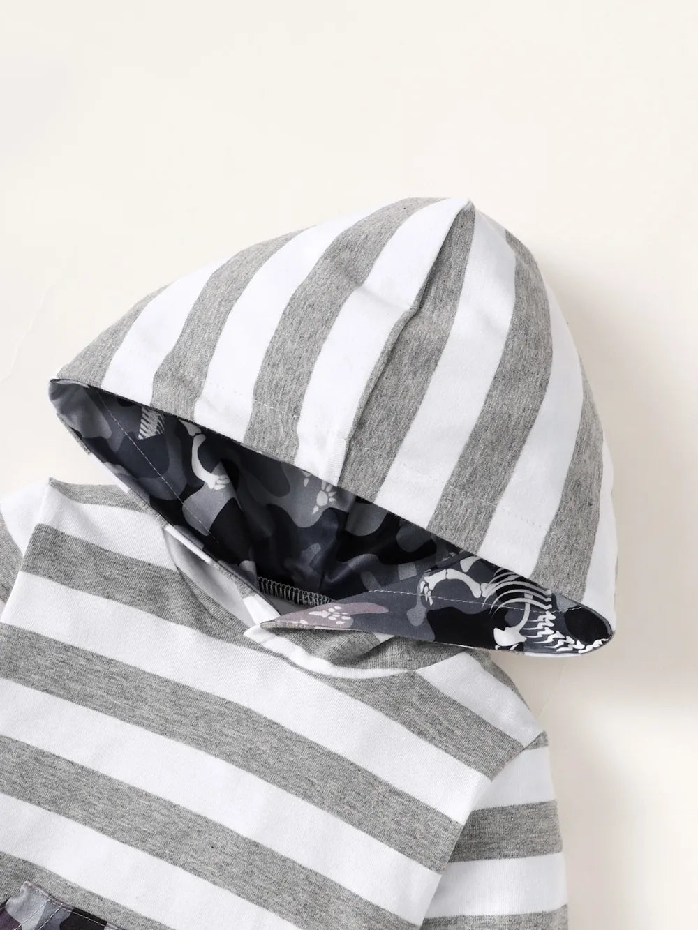 Children's Striped Hooded Bodysuit and Camouflage Pants Set by Trendsi