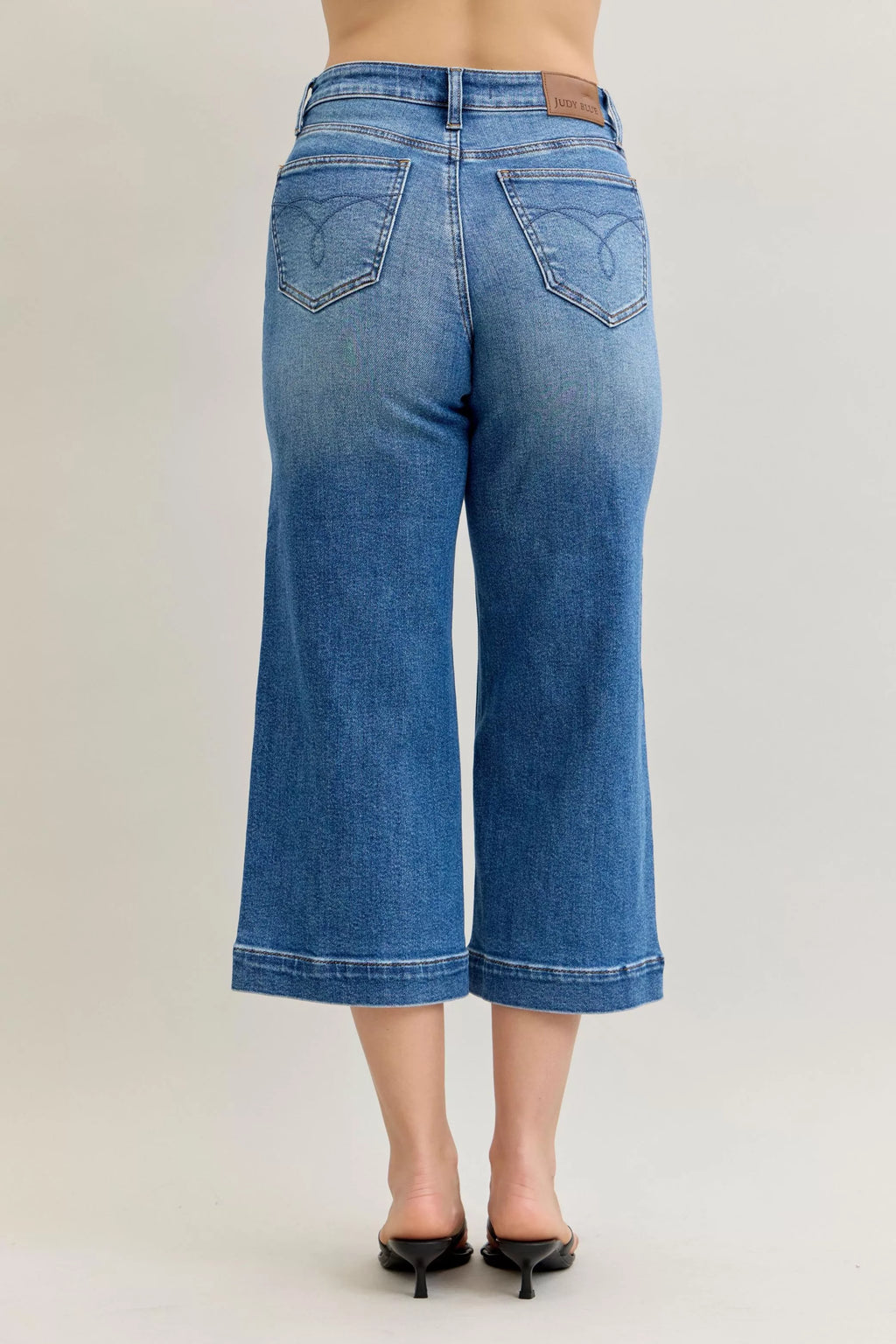 Judy Blue Mid Rise Crop Wide Leg Jeans by Trendsi