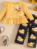 Children's Cute Duck Print Long Sleeve Top and Pants Set by Trendsi