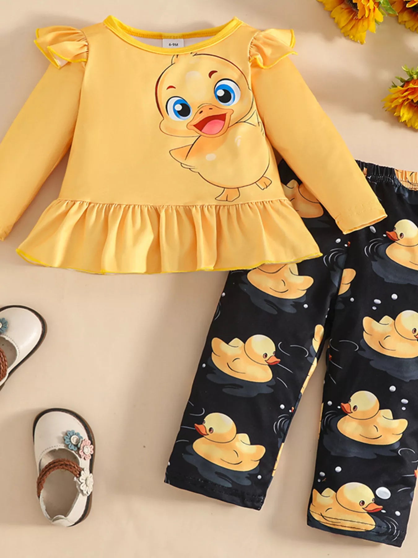 Children's Cute Duck Print Long Sleeve Top and Pants Set by Trendsi