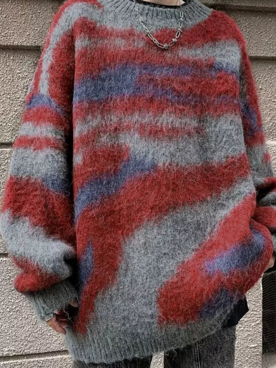 Men's Fuzzy Knit Long Sleeve Sweater by Trendsi
