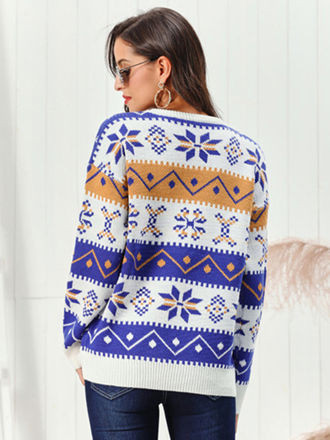 Snowflake Pattern Round Neck Sweater by Trendsi