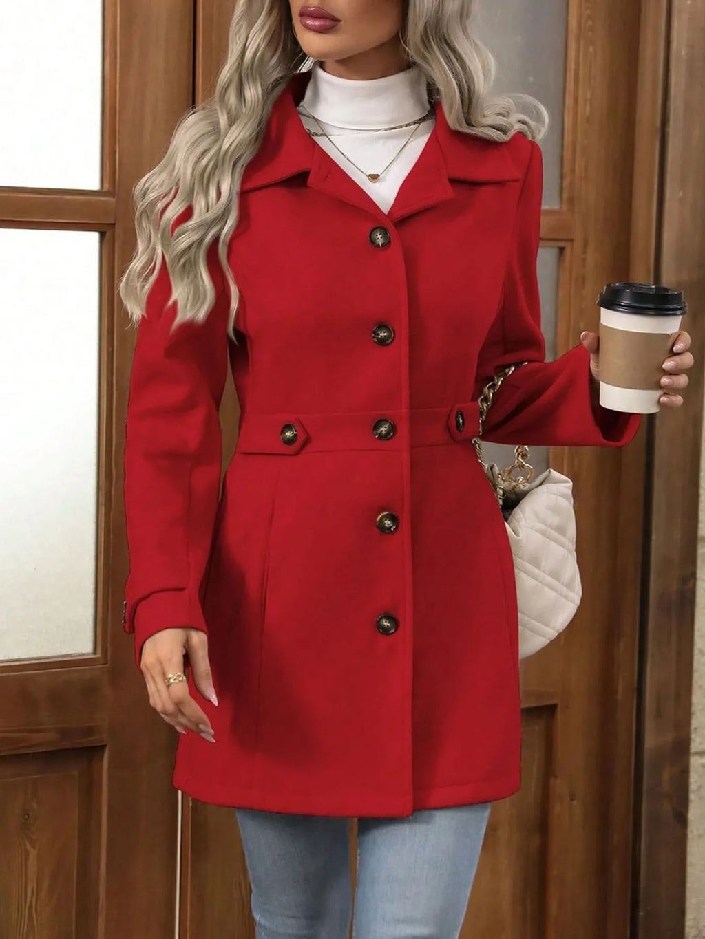 Button Up Long Sleeve Coat by Trendsi