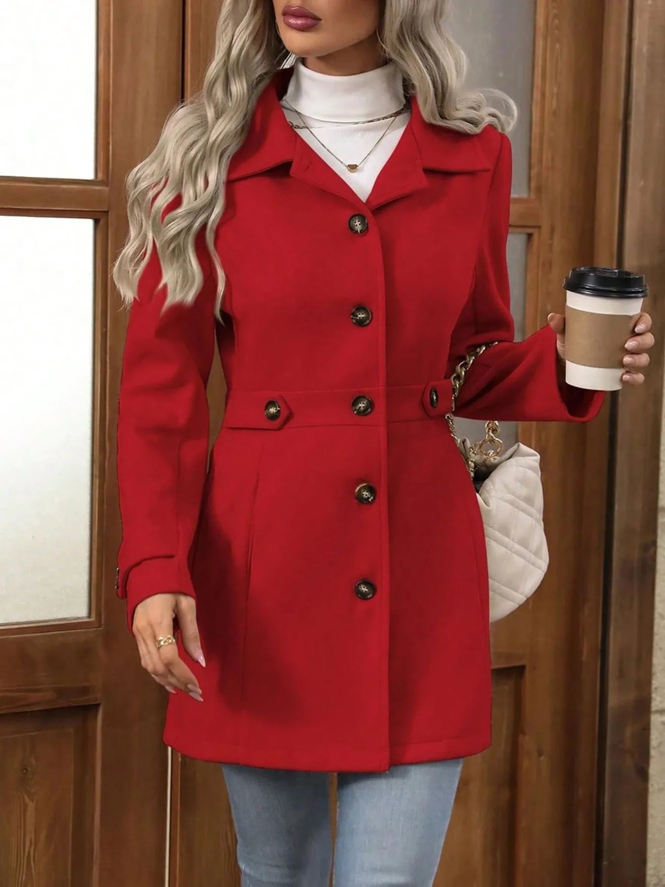 Button Up Long Sleeve Coat by Trendsi
