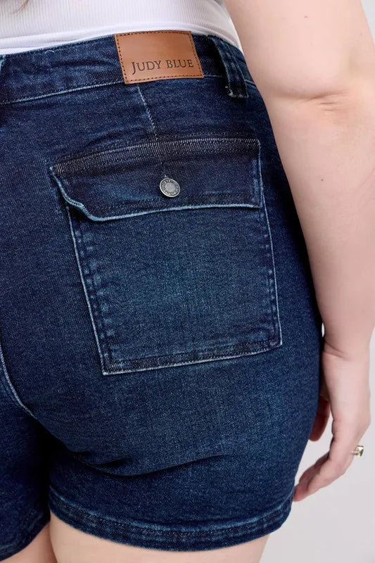 Judy Blue Full Size High Waist Back Flap Pocket Denim Shorts Plus Size by Trendsi